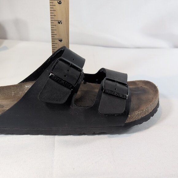 Birkenstock 41 Arizona Black Leather Sandals Pebbled Slip On 2 Strap Buckle 10 - Picture 8 of 16